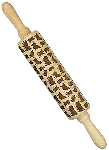 WElinks Teigrolle aus Holz, lasergraviert, geprägtes Hartholz im Katzen-Design, ideal zum Backen, Kochen und Spielen mit Kindern Pig-38cm