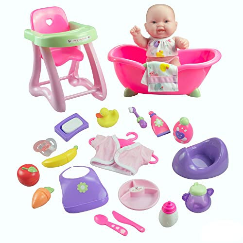 JC Toys- Muñeca Lots to Love Babies de 25 cm de Vinilo Suave, Incluye bañera, Silla Alta de Comer, Orinal y 18 Accesorios, Ideal para Jugar, Rosa, diseñado por Berenguer, +2 años