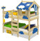 Wickey Etagenbett Crazy Daisy Kinderbett Hochbett mit Dach, Fenster, Kletterleiter & weiterem Spielzeugzubehör- Blaue Plane, 90x200 cm - individuell Gestaltbar