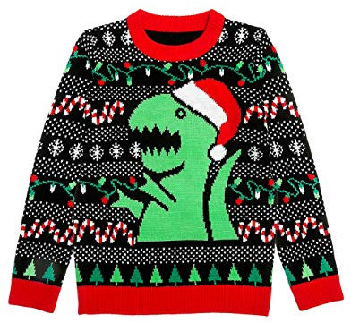 Shirtgeil Pullover Herren Damen Strickpullover Weihnachtspullover Herren Damen T-Rex Sweater Large