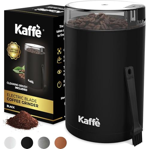 KF2010 Electric Coffee Grinder by Kaffe - Black 2.5oz Capacity with Easy On/Off Button. Cleaning Brush Included!