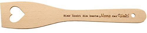 Spruchreif · Pfannenwender aus Holz mit Herz und Gravur · Geschenk für die Mutter · Oma (Hier kocht die beste Mama der Welt!)