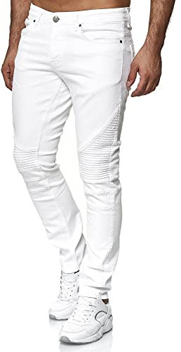 Tazzio Jeans Herren Slim Fit Biker Destroyed Look Stretch Jeanshose Hose Denim 16517 (42W/32L, Weiß)