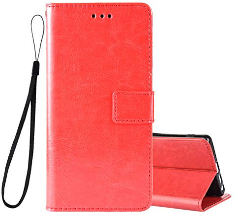 BRAND SET Hülle für Wiko Y81 Leather Case Wallet Premium Vintage Leather Protective Case with Stand Function and Business Card Slot Schutzhülle for Wiko Y81 Phone Case(Rot)