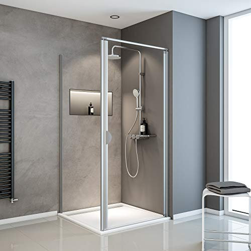 Schulte porte de douche pivotante et paroi latérale 90 x 90 x 180 cm, alu-argenté, verre de sécurité 5 mm transparent, largeur d'accès 77.5 cm, réglage 89.0-90.8 sur receveur