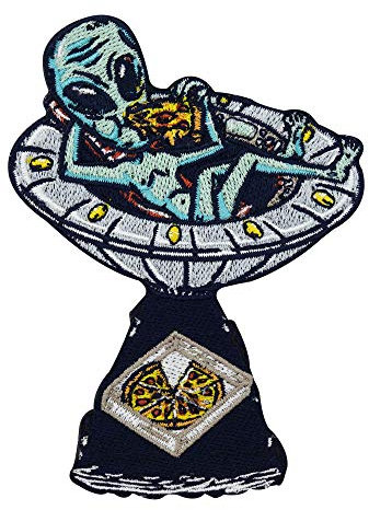 Finally Home Alien Pizza Service Patch zum Aufbügeln | Lustige Ufo Patches, Witzige Bügelflicken, Essen Flicken, Aufnäher