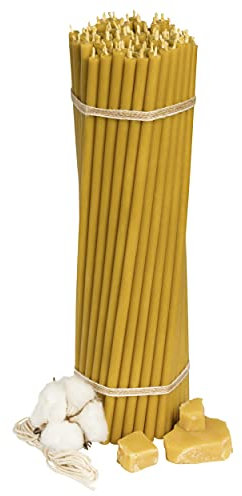 №40-100 Stk. Athos Bienenwachskerzen-Kollektion: Traditionelle Stab- und Haushaltskerzen, dünne Stabkerzen, Ritualkerzen für stimmungsvolle Rituale L-26,5 cm Ø-7,15 mm, 120 Min Brenndauer