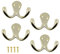 EAI Double Robe Hook for Coats Bath Towels 55x76mm Pack of 4 (Brass)
