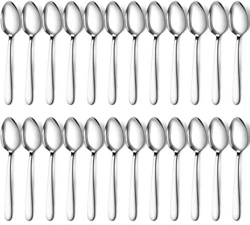 Pleafind 24-Piece Dinner Spoons Set - 8 Inch Stainless Steel Silverware, Silver, for Home, Kitchen, Restaurant - Dishwasher Safe, Mirror Polished