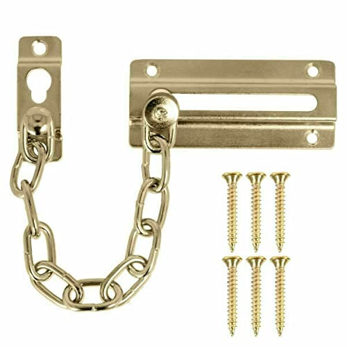 Front Door Restrictor Lock Chain Brass Latch Slide Catch Extra Security Safety, Gold