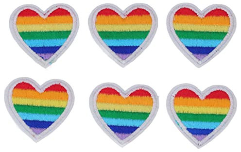 6 Stück Regenbogen-Herz-Patches, Buntes Herz Zum Aufbügeln, Herz-Applikations-Patches Zum Nähen, Stickerei, Rucksäcke, Jacken, Kleidung, Reparatur(Weißer Rand)