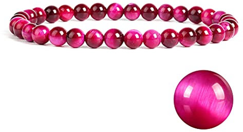 EUMENIDES Bracciale in pietra da uomo e da donna,4/6/8MM, 7,5 pollici(19CM),Qualità di primo livello,rilascia l'ansia, piombo alla moda, (Bracciale con occhio di tigre rosso rosa,6MM)