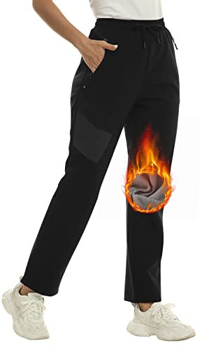MoFiz Pantaloni Sci Donna Pantaloni Termici Trekking Impermeabili Pantaloni Invernali Nero L