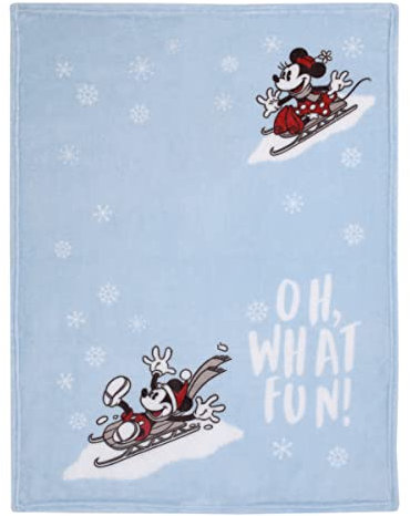 Disney Mickey and Minnie Mouse Blue, White and Red Winter HolidayOh, What Fun! Snowflakes Photo Op Super Soft Baby Blanket