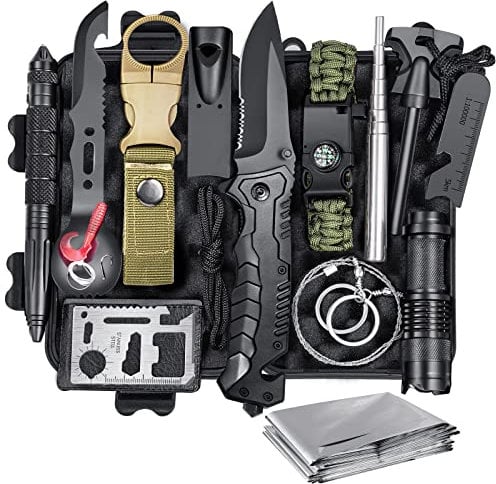 13 in 1 Kit di Sopravvivenza, Kit Professionale di Sopravvivenza di Emergenza con Accessori da Campeggio, Regali per Uomini Papà, Idee Regalo di Compleanno per Avventura Pesca Caccia Escursionismo