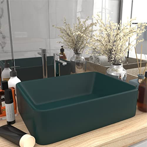 WIFESE Luxus-Waschbecken Matt Dunkelgrün 41x30x12 cm Keramik Aufsatzwaschbecken Eckig Badezimmer Möbel Handwaschbecken für Waschraum Sein Badezimmer Modernes und Elegantes Look Luxuriöse Design