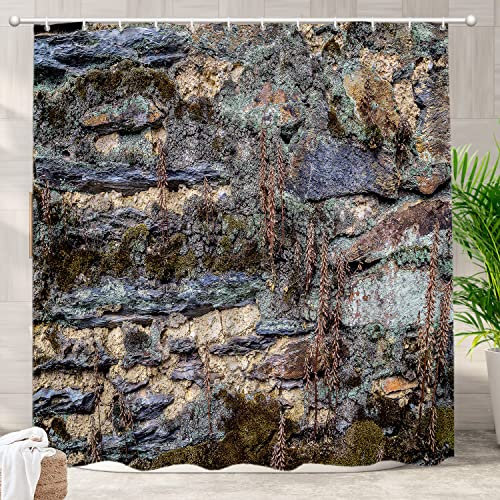 Batmerry Khaki und Schwarz massives Totholz und Moos Dekor Duschvorhang Badezimmer Dekor Polyesterfaser Kunststoff Ringe schnell trocknend wasserdicht für Badewannen/Badezimmer, 183 x 183 cm