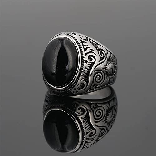 ARTQ Steinring Obsidian-Natursteinring, Unisex, Oval, Breiter Ring, Statement-Punk-Stil, Vintage-Knöchelringe, Geschenke, Schmuck Für Damen Und Herren (Innendurchmesser: 18,2 Mm).