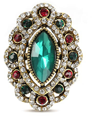 YAHOYA Luxus-Vintage-Schmuck rote Glasringe für Frauen Antik-Gold-Farbe Tibet-Legierung Indien Augenring Kristall Geschenke