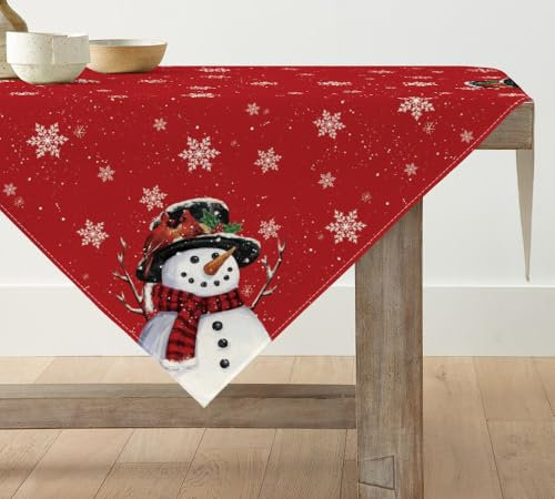 Artoid Mode Rot Schneemann Schneeflocken Weihnachten Tischdecke, Tischwäsche Winter Küche Tisch Dekoration Drinnen Urlaub Party Dekor 85x85 cm