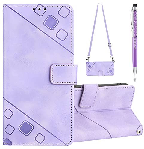 Grandoin Funda con Cuerda para Huawei P20 Lite 2019/Nova 5i, Carcasa Libro con Tapa de Cuero Piel con Ranuras de Tarjeta, Magnético Wallet Case Flip Cover con Correa Colgante Ajustablei (Viola)