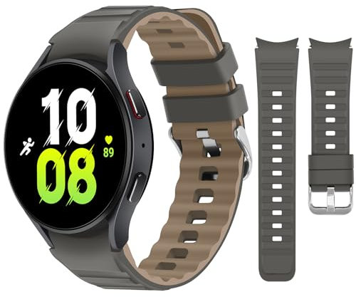 Tasikar No Gap Bands Compatible with Samsung Galaxy Watch 7/6/5/4 40mm 44mm/6 Classic Band 43mm 47mm/5 Pro/4 Classic, Soft Silicone Sport Strap for Women Men, Grey Coffee