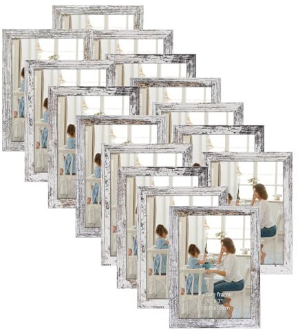 HORLIMER Cadre Photo 13x18 Lot de 15, Cadre photo Rustiques Bouleau Blanc, Cadre Photo en MDF pour montage mural ou pose sur la table