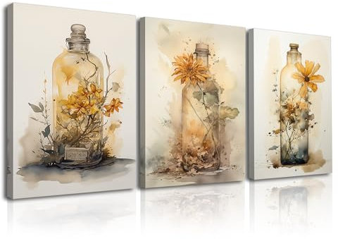 Piy Painting Impression sur toile Fleurs dans un vase Tableau sur Toile 3pièces Fleurs de peinture sur toile avec cadre Art Mural pour Cuisine chambre à coucher 30x40cm
