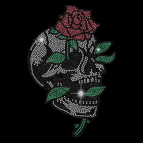 SUPERDANT Skelett Strass Transfer zum Aufbügeln Totenkopf Rose Halloween Party Bügelbild Damen T Shirt Strasssteine zum Aufbügeln Aufbügel Festival Für T Shirts Hoodie Tasche