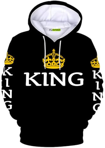 picontshirt 100 % Baumwolle, schwere King-Size-Kapuzenpullover für Herren, King und Queen, passende Hoodies für Paare, König, X-Large