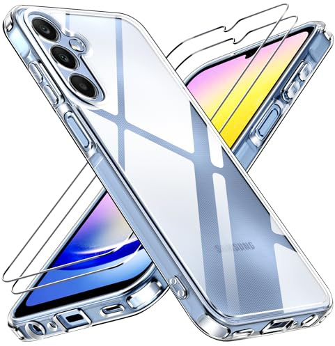 ivoler Anti-Jaunissement HD Clair Coque pour Samsung Galaxy A25 5G avec 2 Pièces Verre Trempé, [Protection Militaire] Transparente Étui de Protection Antichoc Mince Bumper Housse