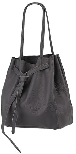 SH Leder ® Damen Echt Rindleder Shopper mit schleife und Innentasche in vielen Farben Schultertasche Henkeltasche 29x33cm Sandra G535 (Dunkelgrau)