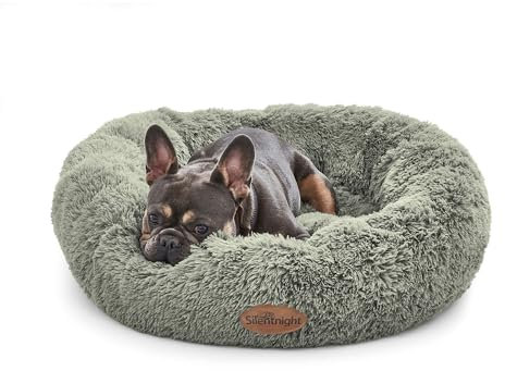 Silentnight Donut Calming Dog Bed - Calming Dog Cat Pet Bed Anxiety Relief Soft Fluffy Doughnut Pillow - Easy Clean Machine Washable Luxury Plush Dog Pillow Basket - 85 cm - Sage Green