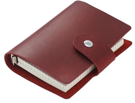 A8 Leder Pocket Notebook - Mini Rindsleder Tagebuch mit Punkt- & Rasterseiten, nachfüllbares Loseblatt-Notizbuch, glatte Textur für Journaling, Planen, Skizzieren, Reisen (rot)