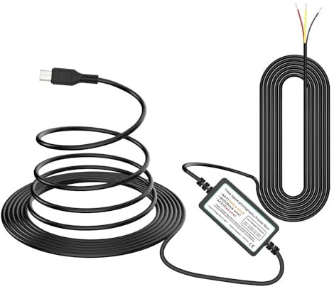 GUUZI Micro-USB-Dashcam-Hardwire-Kit für Zeitrafferaufnahmen/24-Stunden-Parkmonitor, wandelt 12V-24V in 5V/2,5A Auto-Dashcam-Ladegerät um, 320-cm-Kabel-Kit mit Unterspannungsschutz