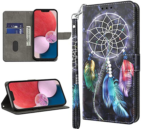 GLANDOTU Handyhülle für Xiaomi Redmi 13C /13 C/Poco C65 Lederhülle Klapphülle Premium Leder Brieftasche Schutzhülle [Kartenfach][Standfunktion] Handytasche Case für Redmi 13 C Hülle - Traumfänger