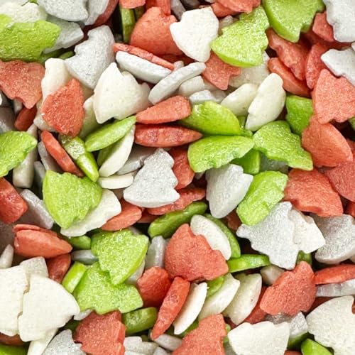 A Pinch Of - Christmas Red, Green,White & Silver Christmas Tree Sugar Shapes Cake Topper Sprinkles - 25g Matt Sugar Festive Christmas Cake Toppers - Edible Cake Decorations UK for Christmas Baking