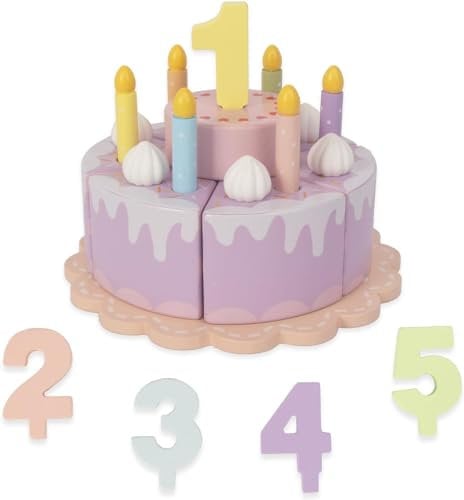 Pretend Play Food für Kleinkinder 1-3, hölzerne Geburtstagsattrappe mit Kerzen und Zahlen, Teeparty Lernküche Geschenk Spielzeug für Jungen Mädchen