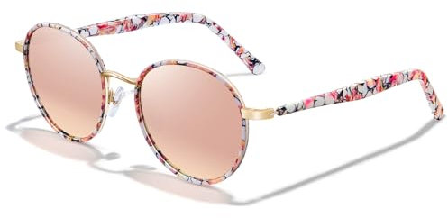 CARFIA Stylische Polarisierte Damen Sonnenbrille mit Runde Brillenrahmen Vintage Schachbrettmuster Design