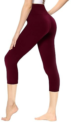 Gayhay Leggings Damen 3/4 Capri für Sport, 7/8 Sporthose High Waist Caprihose Blickdicht Leggins für Gym Yoga(Weinrot,XXL)