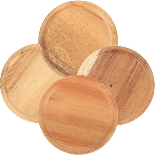 ABOOFAN 4pcs Wood Cup Covers for Drinks Reusable Mug Cover with Silicone Ring Drink Glass Cup Lids For Jars, Mug,coffee,beer Mug, Drinking Glasses