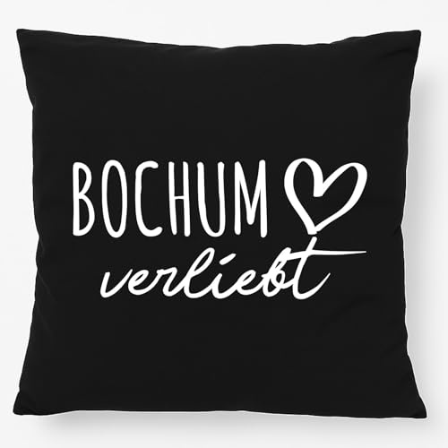 Huuraa Kissen Bochum verliebt Geschenk | 40x40cm mit Füllung Black Baumwolle Dekokissen Geschenkidee Schwarzes Sofakissen dekoratives Zierkissen