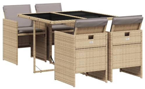 vidaXL 5-TLG. Garten-Essgruppe mit Kissen Beigemischung Poly Rattan