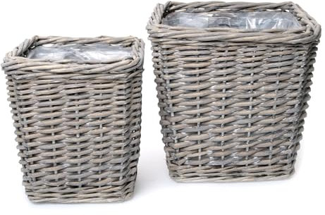 Dio only for you 2er Set Pflanzkorb Weide eckig | Blumenkorb Korb Weidenkorb Pflanzgefäß | 23-36 cm