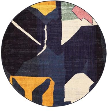 RugVista Halle Teppich, Ø 150 cm, Blau | Moderne, Rund, Niedriger Stapel, Nur chemische Reinigung, Oeko-Tex 100, Wohnzimmer, Schlafzimmer, Küche, Diele