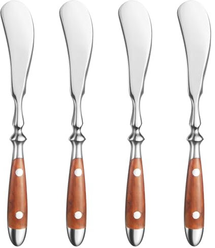 CherHome Butter Spreader Set，4pcs Butter Knives，Premium Stainless Steel 18/8 Butter Cheese Jam Appetizer Spreading Knives with Comfortable Bakelite Handle，Wood Grain Handle