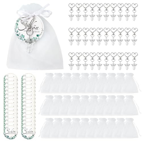 Dadabig 30 Sets Schutzengel Anhänger, Hochzeitsgeschenke, Schutzengel Anhänger mit Organza Beutel Papier Anhänger, Engel Anhänger Set für Hochzeit Taufe Kommunion Weihnachten Geburtstag