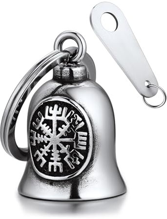 Bandmax Clochette Porte Bonheur Moto en Acier Inoxydable, Guardian Bell Viking, Clochette Porte Clé Boussole