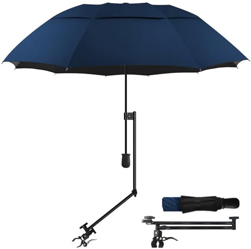DUOUPA UPF 50 Adjustable Patio Umbrellas,Beach Chair Umbrella with Clamp,Clip on Umbrella suitable for Patio,golf carts,wheelchairs,carts,bleachers,camping and fishing (Blue 53″/Type A)