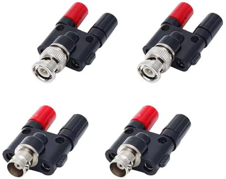 Lagogia 4 mm BNC-Stecker + Buchse auf 2 x 4 mm Dual-Bananen-Buchse, Koaxial-RF-Bindungspfosten-Adapter-Stecker, 4 Stück